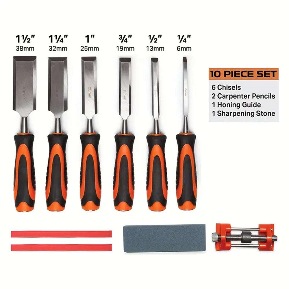 16-Piece Premium Wood Carving & Chisel Set with Honing Guide, Heat-Treated 60 Cr-V & Sharpening Stone