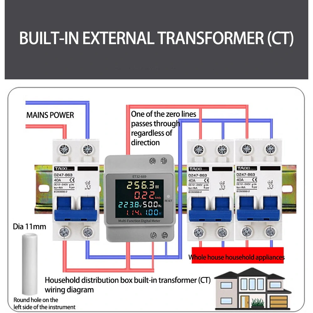 ET32-669 Professional Electrical Meter: High Precision, Full-View LCD, Measures Voltage, Current, Power, Frequency, Power Factor, 22KW Support, Heat Resistant