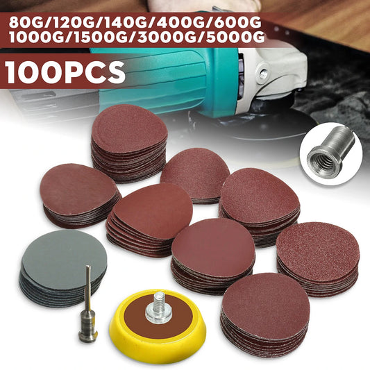 100pcs 25mm Sandpaper Set: 80-5000 Grit with 1/8 Inch Sanding Pad