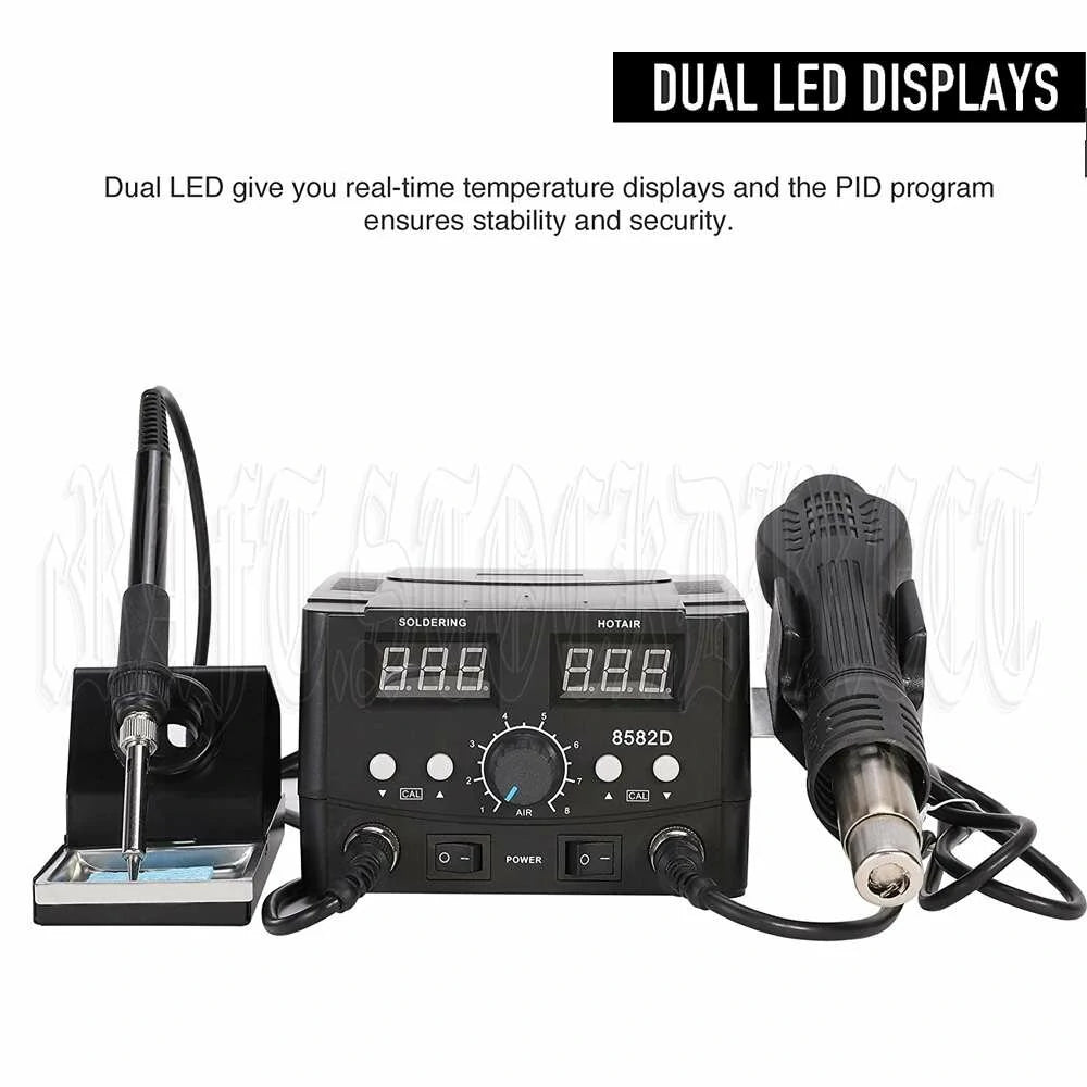 Dual LCD 2-in-1 Hot Air & Soldering Station - Precision Temperature Control & ESD Safe with Auto Cooling