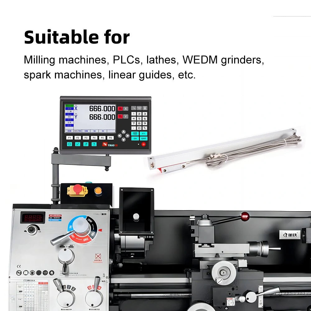 YHSINO YH800-2 High Precision Digital Ruler with Optical Linear Scale, IP54 Protection, and Large Screen Display for Milling Machines & Lathes - Includes Reliable Meanwell Power Supply