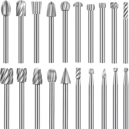 20-Piece 3mm High-Speed Steel Rotary File Set for Woodworking - DIY Carving, Polishing, Grinding, Milling Cutter Accessories
