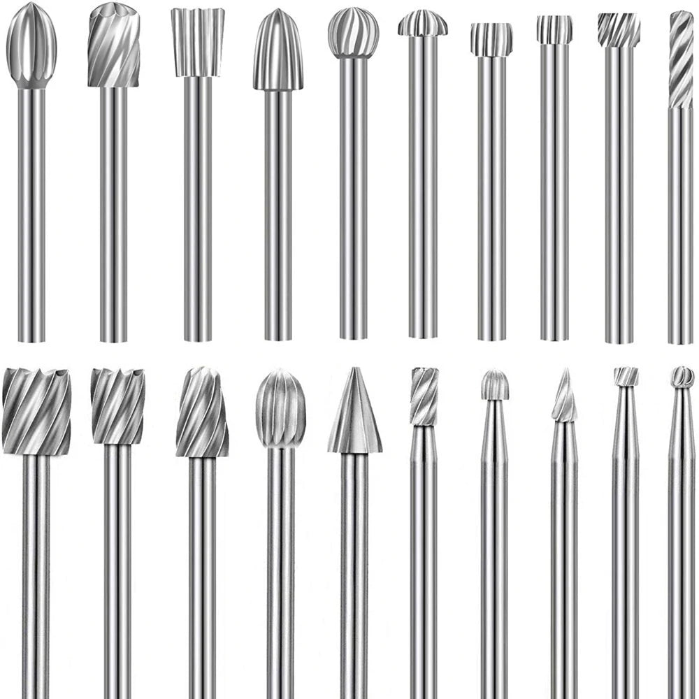 20-Piece High-Speed Steel Rotary Files Set - 3mm Woodworking Carving & Grinding Tools Kit