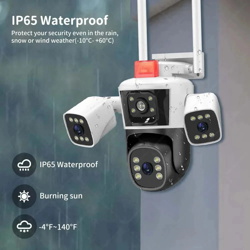 Guudgo 5K 12MP WiFi IP Camera with 10X Zoom, Three-Lens Panoramic PTZ, AI Tracking, Outdoor CCTV Surveillance, IP65 Waterproof