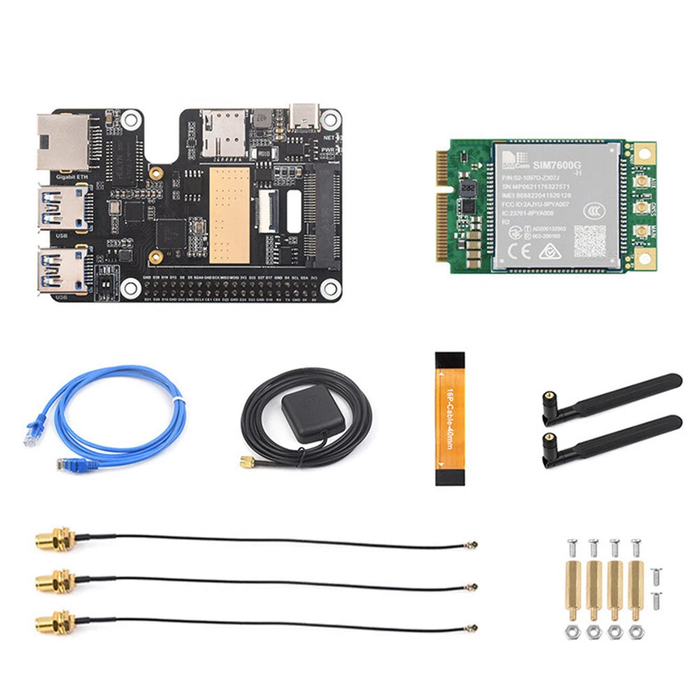 Raspberry Pi 5 MiniPCIe 4G & Gigabit Ethernet Adapter with USB 3.2 Expansion Board