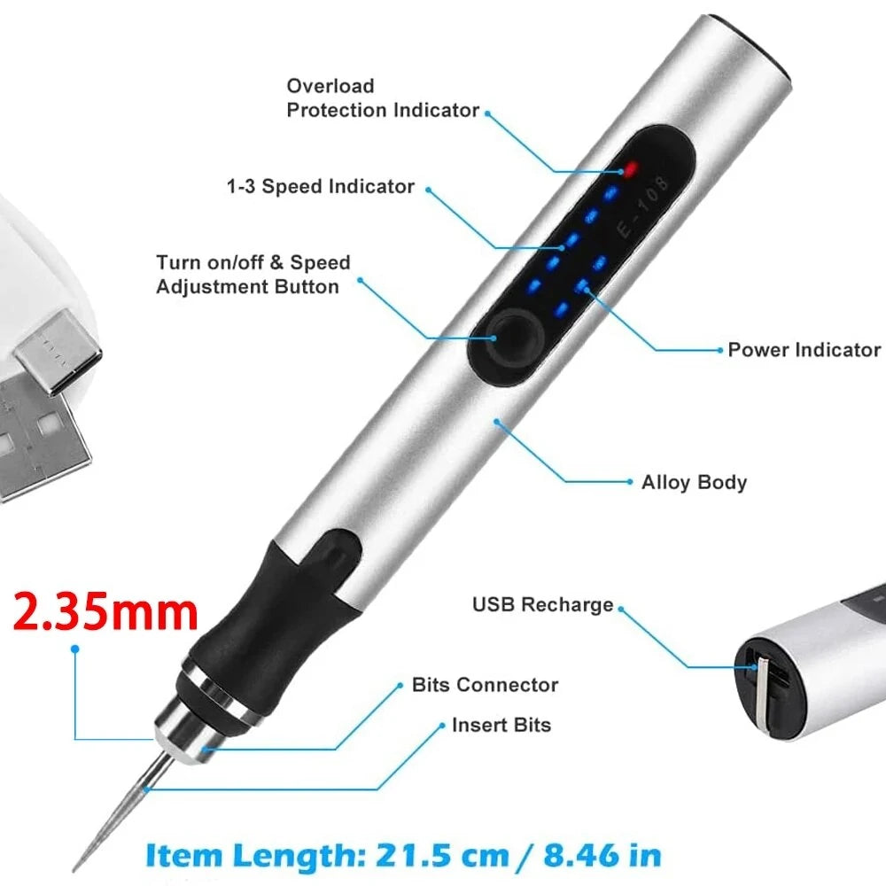Portable Mini Electric Engraving Pen Kit for DIY Glass, Metal, Jewelry, Wood, Stone & Nail Art