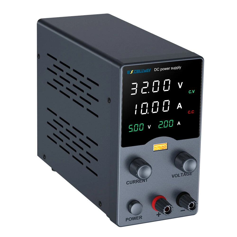 EXCELLWAY GA Series Variable Output Power Supply with USB Fast Charging and Comprehensive Display, Compact Design for Versatile Applications