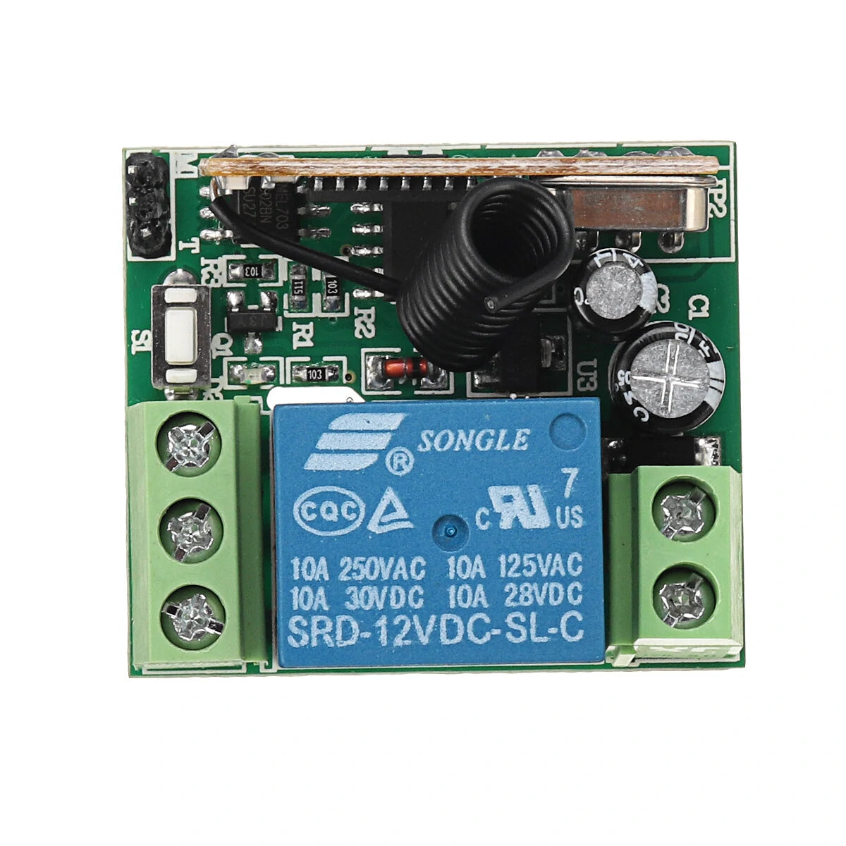 12V 1CH Wireless Relay Receiver Module with 2 RF Transmitters (433Mhz)