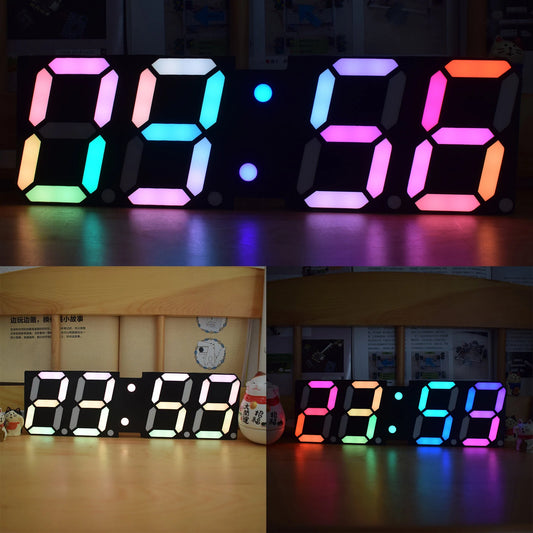RGB Rainbow LED Large Font Digital DIY Alarm Clock for Living Room Wall Decor