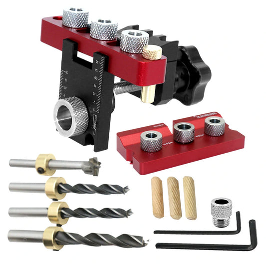 3-in-1 Adjustable Woodworking Doweling Jig Kit: Cabinet Hardware, Pocket Hole, Drilling Guide Locator for Furniture Assembly