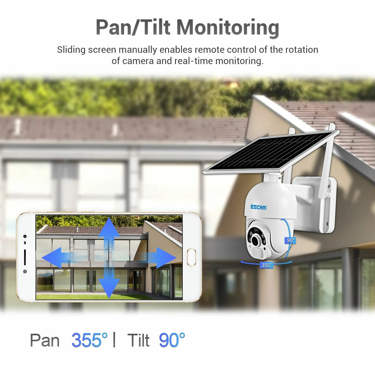 ESCAM QF250 1080P Solar-Powered WiFi Dome IP Camera with Cloud Storage, PIR Alarm, Color Night Vision, PTZ, Two-Way Audio, IP66