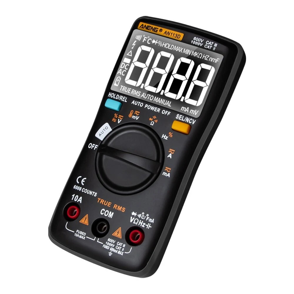 ANENG AN113D Smart True-RMS Digital Multimeter 6000 Counts - Resistance, Diode, Continuity, Temperature, AC/DC Voltage & Current Tester - Upgraded from AN8002