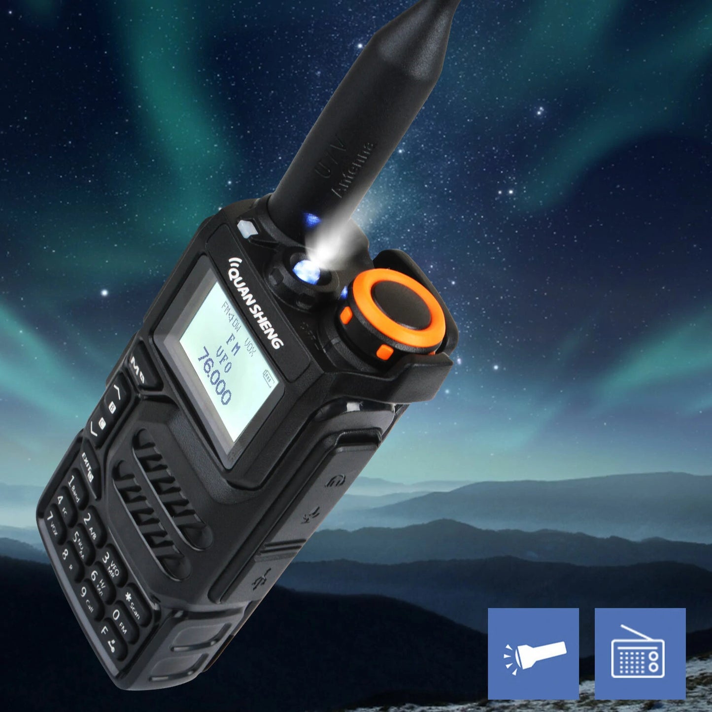 QUANSHENG UV-K5 5W High-Power Multi-Band Walkie Talkie with Air Band, NOAA, DTMF, Scrambler, and LED Flashlight