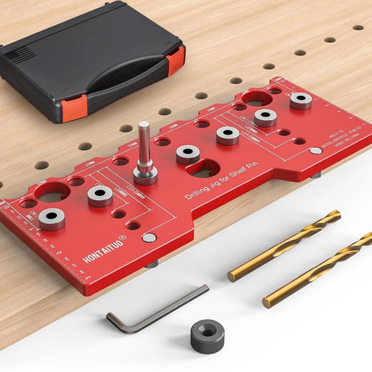 Aluminum Alloy Shelf Pin & Hinge Jig Combo - 1/4in & 5mm Drill Bits Cabinet Hardware Guide