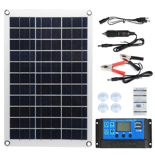 100W Portable Solar Panel Kit with Dual DC USB Charger and Optional 10A/30A/60A/100A Controller - Semi-Flexible Monocrystalline Solar Power Panel