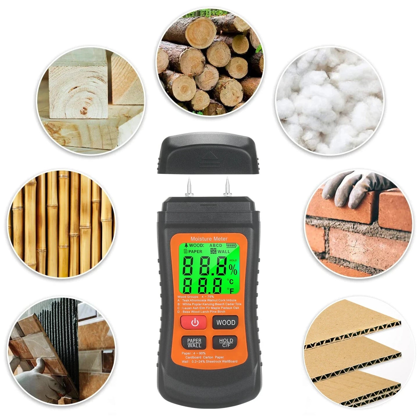 MT02 Digital Wood Moisture Meter - LCD Display, High Precision, Non-Destructive Portable Tester for Wood, Paper, Wall