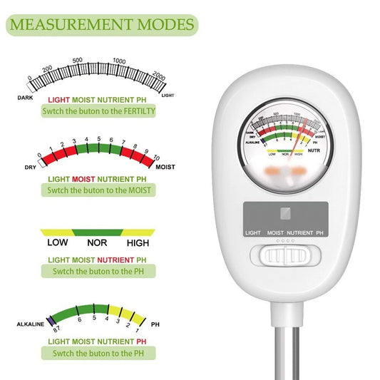 4-in-1 Soil Tester: Light, Moisture, Nutrient, & pH Detection for Indoor Plants & Gardening, Adjustable Angle