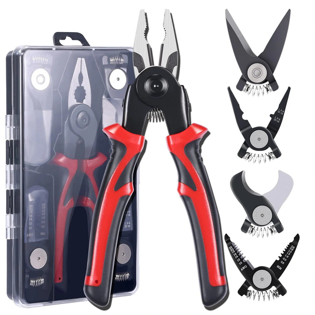 5-in-1 High Carbon Steel Plier Tool Set: Wire Cutters, Wire Strippers, Needle Nose Pliers - Long Range & Durable for Heavy-Duty Use with Removable Replacement