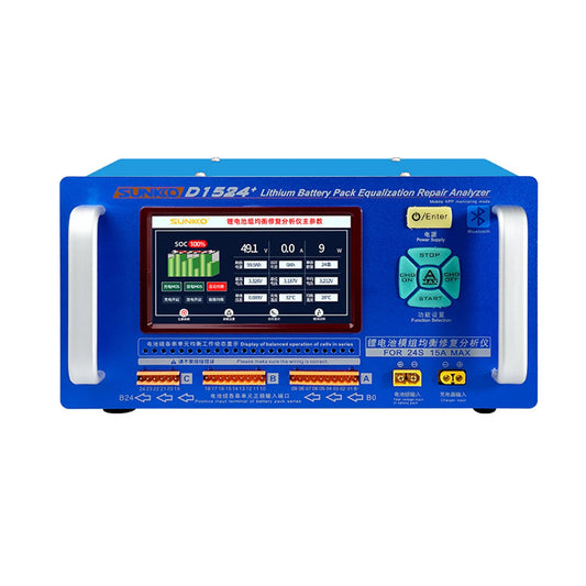SUNKKO D1524+ 15A High Current Lithium Battery Pack Equalizer & Analyzer with Touch Screen, Bluetooth Control, Dual Fan Cooling, Compatible with Ternary, LiFePO4, LTO