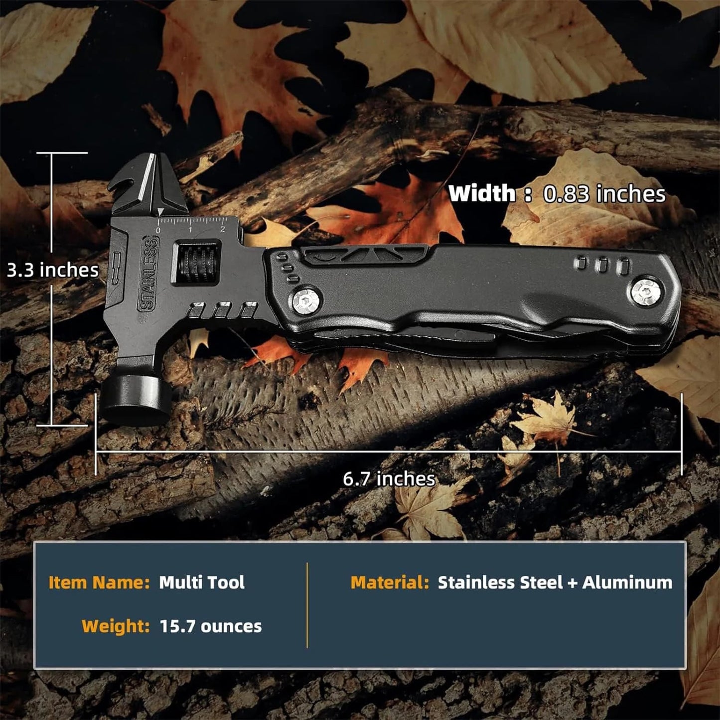 14-in-1 Multitool Hammer with Adjustable Wrench, Pliers, Saw & Opener - Ideal for Outdoorsmen, Hikers & Dads