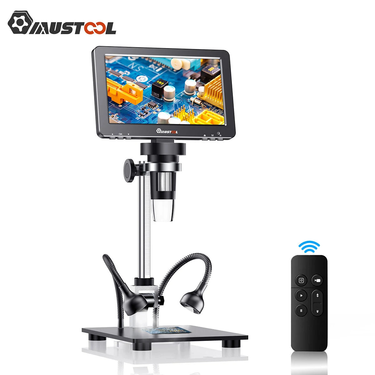 Mustool DM9 Pro 16MP HDMI Digital Microscope with Reflective Cover, 7 IPS Screen, 1200X Zoom, Professional Soldering and Entire Coin Viewing