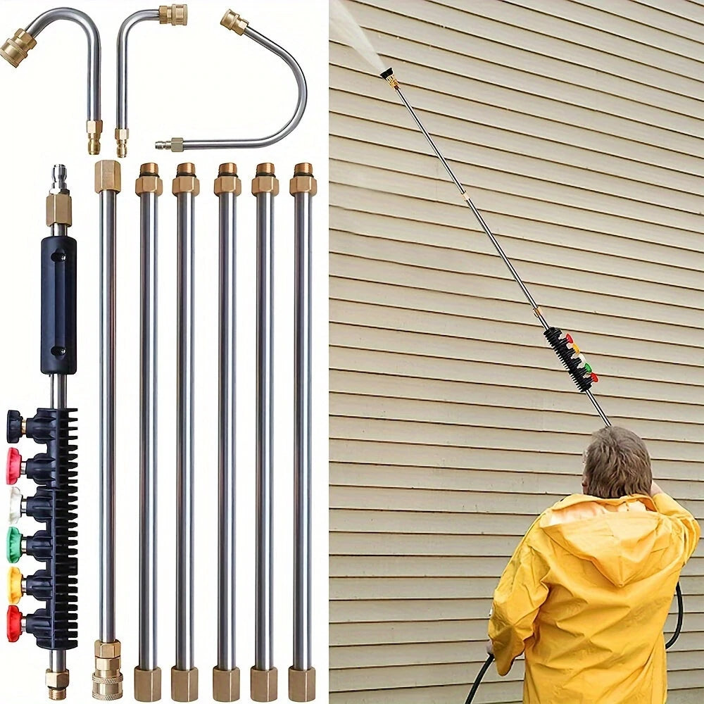 16PCS Stainless Steel Pressure Washer Set with 4000psi Quick Connect, Extended Rods & 5 Nozzles for Versatile Cleaning