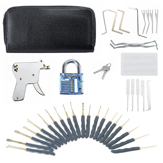 Transparent Practice Padlock & Lock Pick Set with Key Extractor Tool
