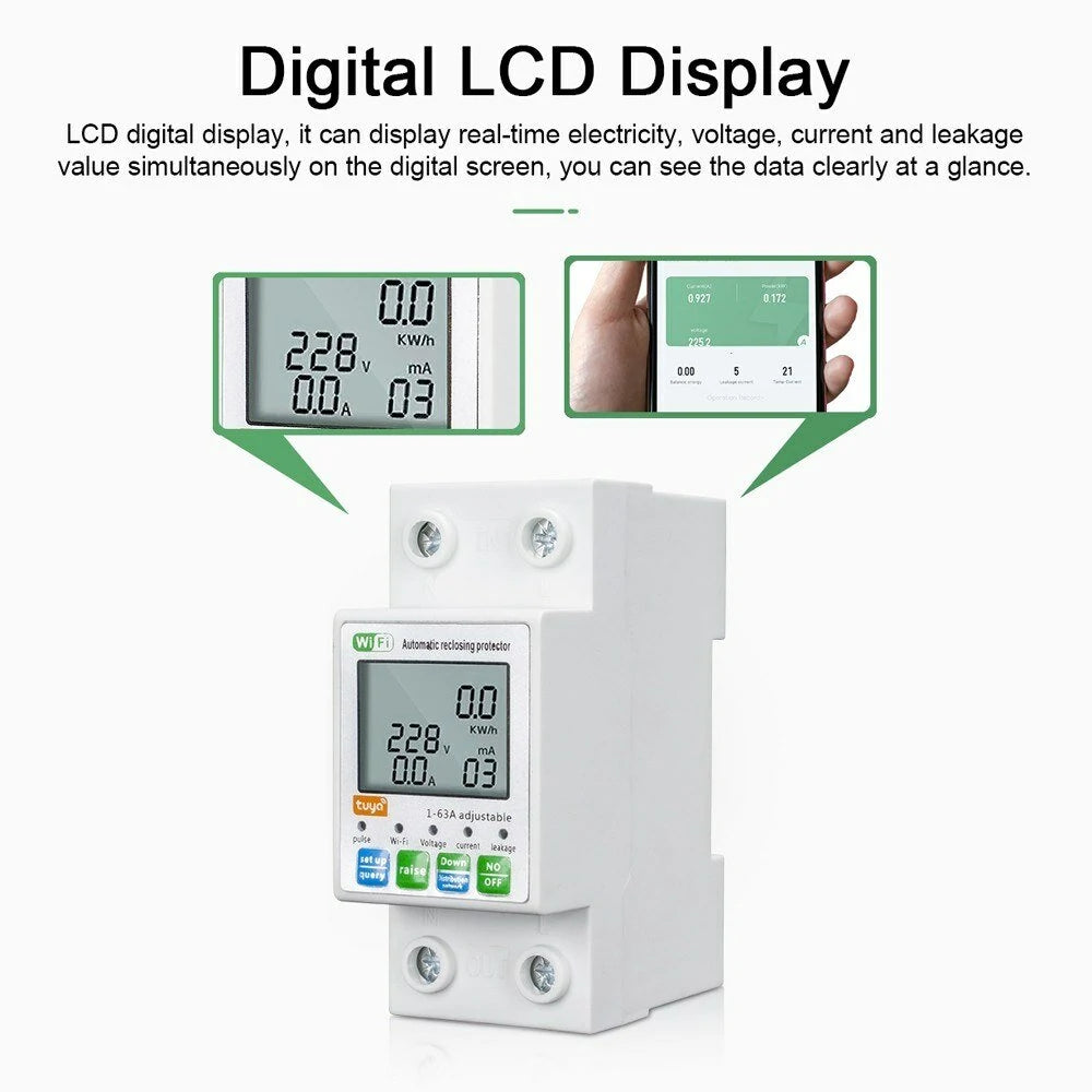 Smart WiFi Reclosing Protector with LCD Display & Mobile App Control - Voltage Monitoring & Power Meter