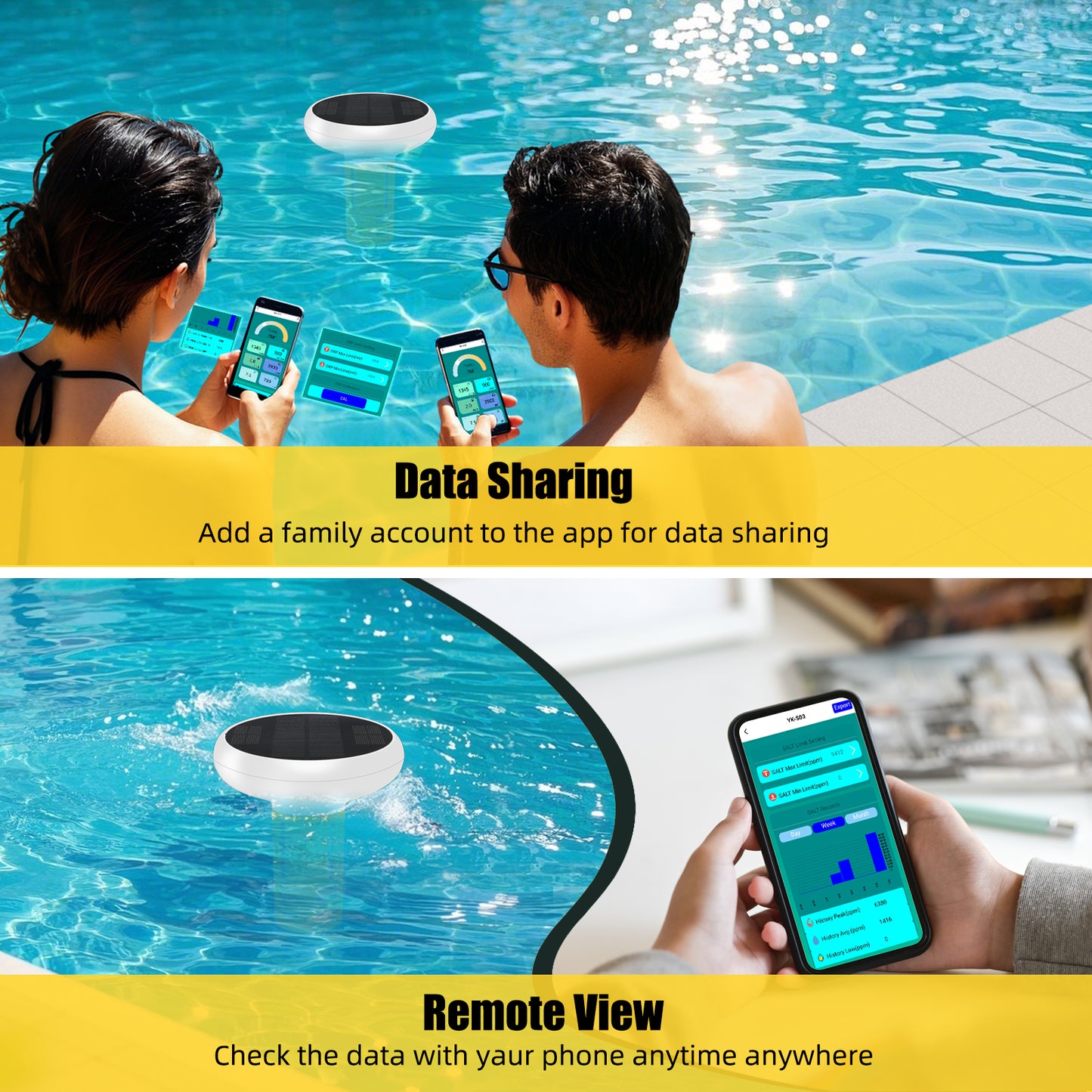 Solar-Powered Tuya Zigbee Pool Water Quality Tester – 7-in-1 Smart Floating Monitor (pH / Chlorine / ORP / Salinity / EC / TDS / Temperature)