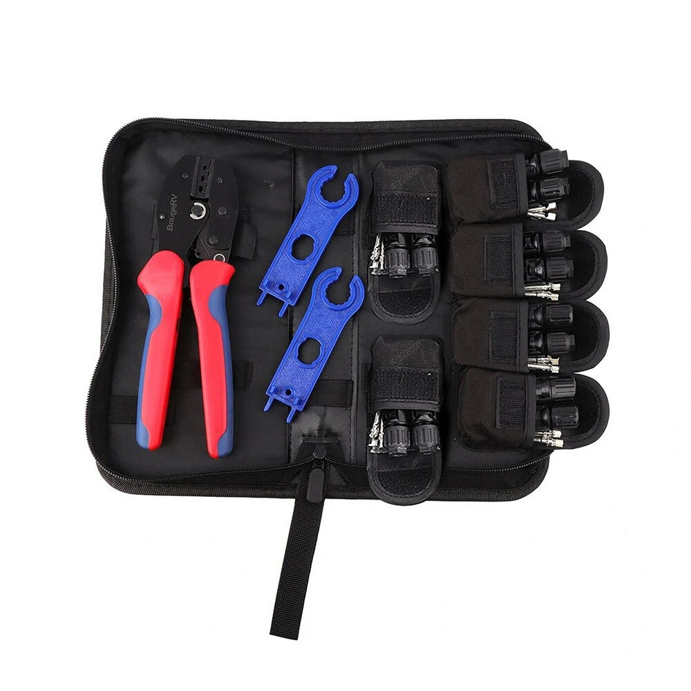 Solar Crimper Tool Kit: 12Pcs with 6 Pairs Connectors & 1 Spanner Wrench for Panel Cable Installation