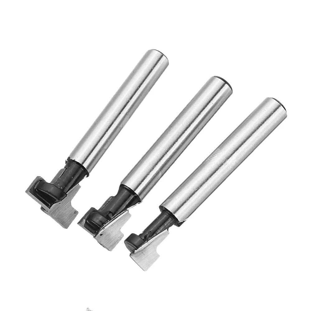 Woodworking T-Shaped Keyhole Milling Cutter Set – Round Shank 1/4 Inch, Sizes 1/2, 3/8, 5/16 for Trimmer