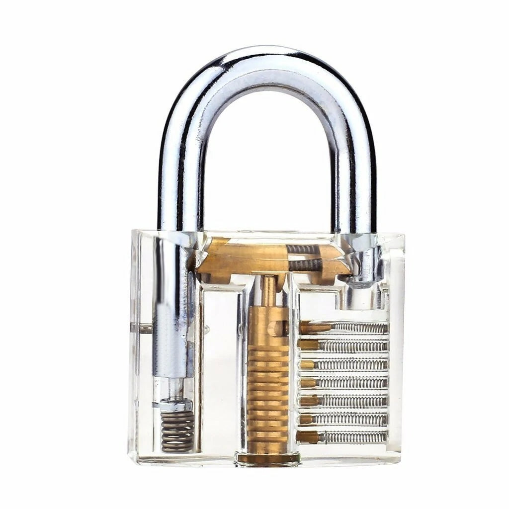 Clear Training Padlock & 12-Piece Lock Pick Set with Key Extractor Tools
