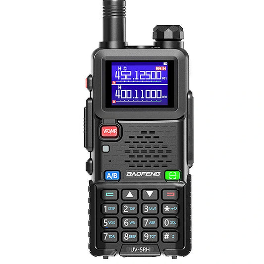 Tri-Band Baofeng UV-5RH Walkie Talkie | 5W EU Handheld Radio with 1.77 Screen, Type-C, 2500mAh Recharge, LED Flashlight, FM Radio