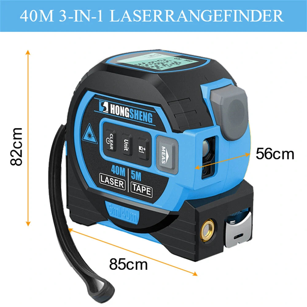 3-in-1 Laser Tape Measure: 40M/60M Rangefinder, 5M Tape, High-Precision Infrared Electronic Distance Meter