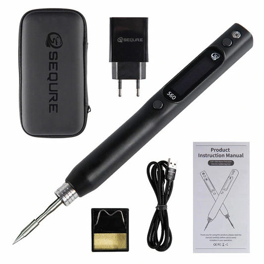 SEQURE S60 EU Standard Soldering Iron Kit: Includes Soldering Tip, Stand & Storage Bag