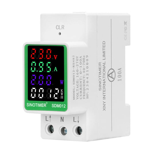 SINOTIMER SDM012 AC Digital Display Meter: Accurate Energy Management for Voltage, Current, Frequency, Power Factor & kWh Monitoring - 100A, 50/60Hz, Home & Industrial Use