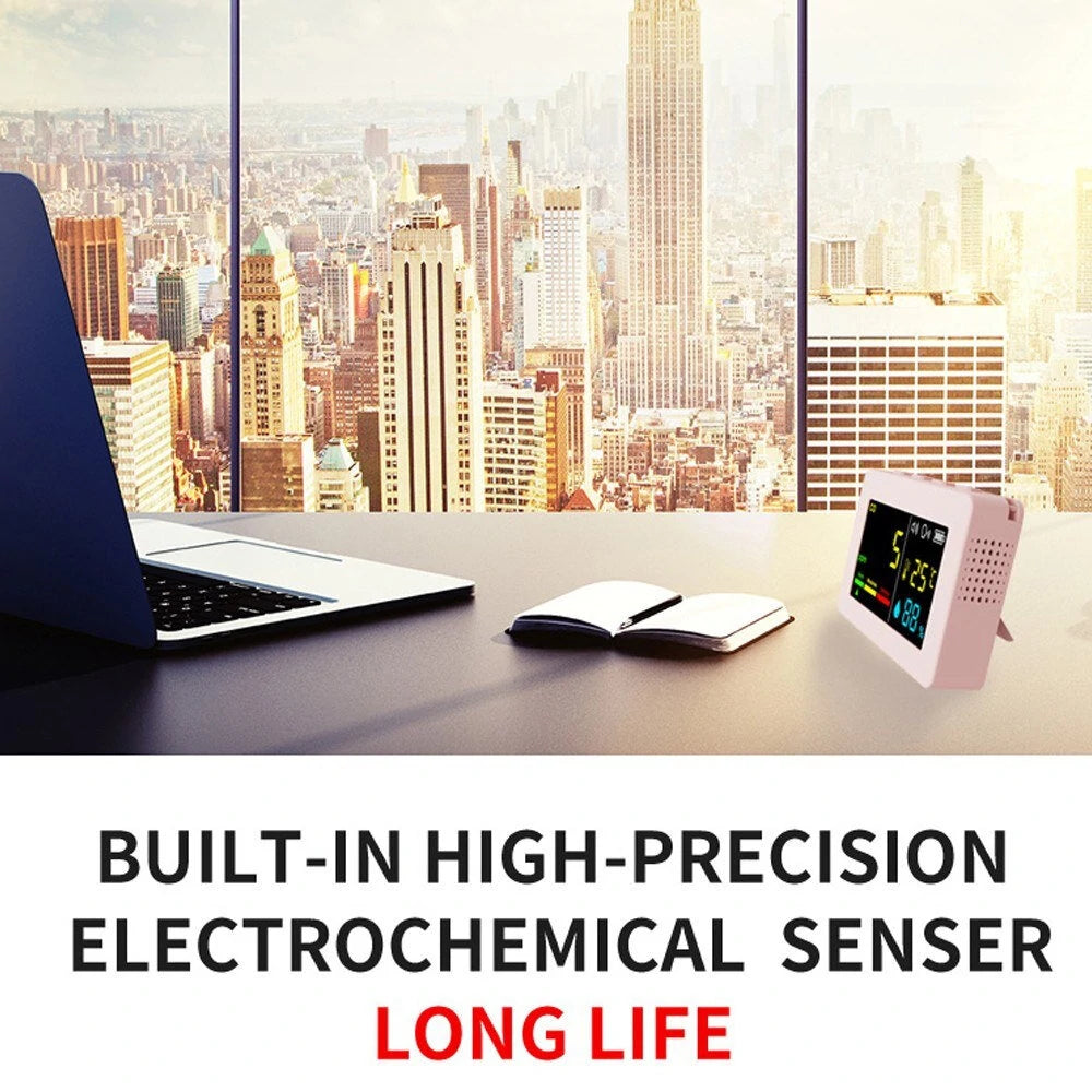 3-in-1 Portable Air Quality Meter: CO, Temperature & Humidity Tester with Color Screen, Voice Alarm & Battery Display