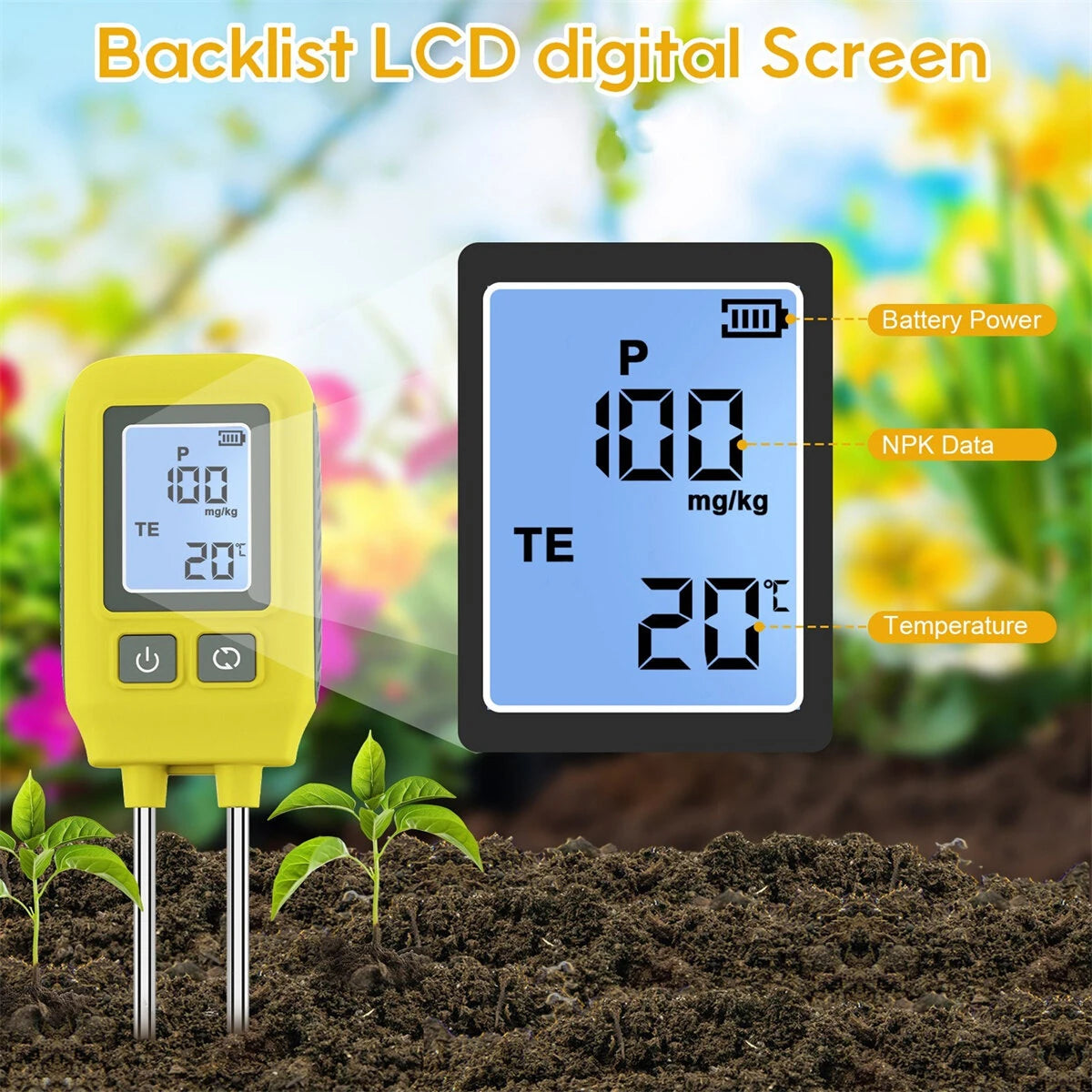 4-in-1 Digital Soil Tester: NPK, LCD Screen, -10℃ to 80℃ Temperature, High Accuracy Stainless Steel Probe for Gardens, Lawns, Greenhouses