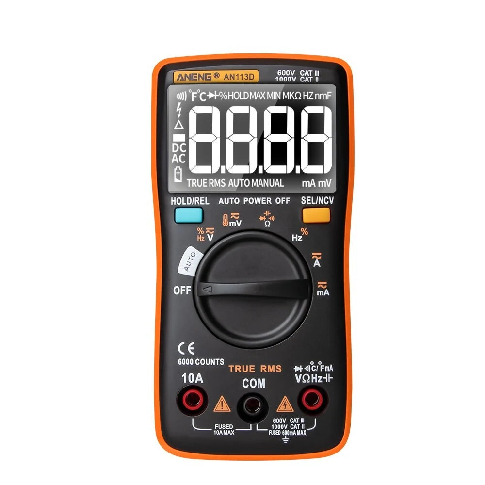 ANENG AN113D Smart True-RMS Digital Multimeter 6000 Counts - Resistance, Diode, Continuity, Temperature, AC/DC Voltage & Current Tester - Upgraded from AN8002