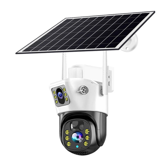 V380 Dual-Lens 4MP Solar Wireless IP Camera Outdoor, 360° View, IP66 Waterproof, Two-Way Audio, PIR Motion Detection, 400MP Total, WiFi Security