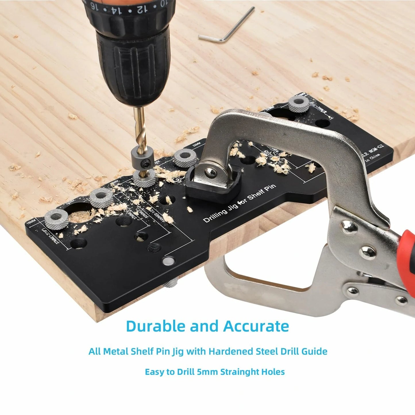 Aluminum Alloy Cabinet Hardware Jig with 2PCS 5mm Drill Bits - Adjustable Shelf Pin Woodworking Locator Guide