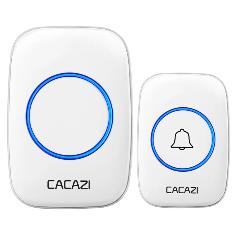 CACAZI Wireless Music Doorbell, 60 Chimes, 5 Volume Levels, 300M Range, IP44 Waterproof