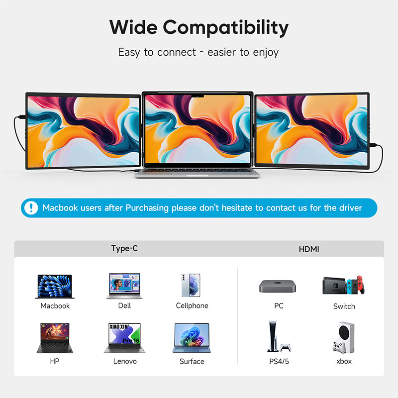 14.1" Portable Dual-Screen Laptop Monitor, 2K Resolution, Plug-and-Play Design