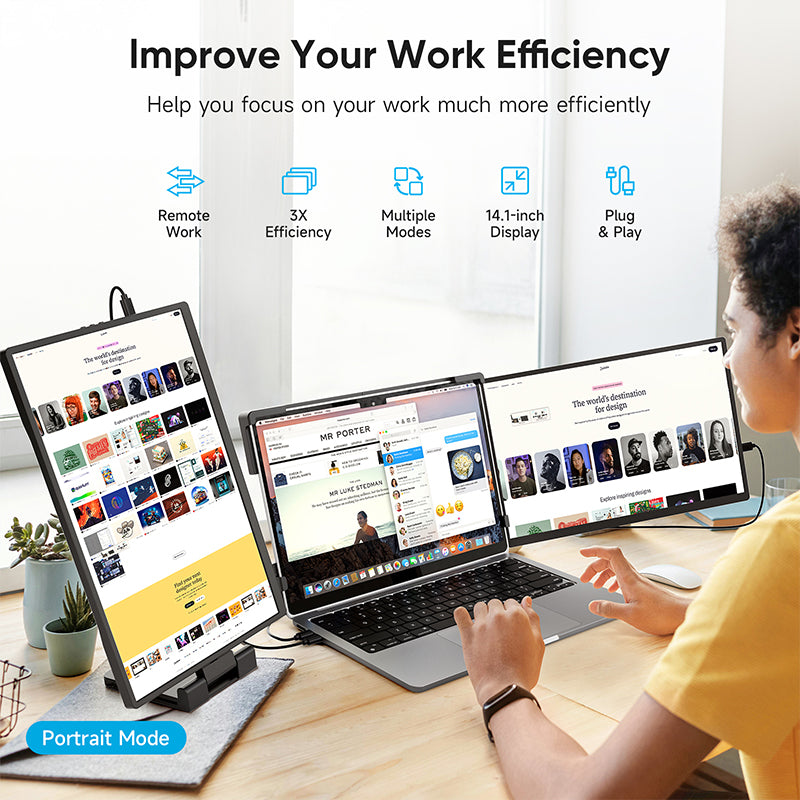 14.1" Portable Dual-Screen Laptop Monitor, 2K Resolution, Plug-and-Play Design