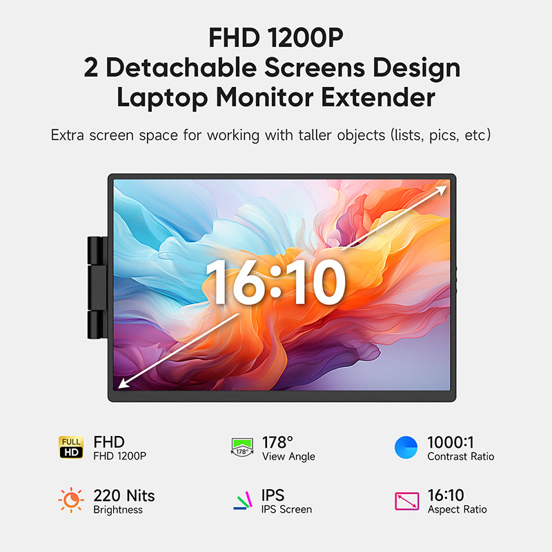 14.1" Portable Dual-Screen Laptop Monitor, 2K Resolution, Plug-and-Play Design