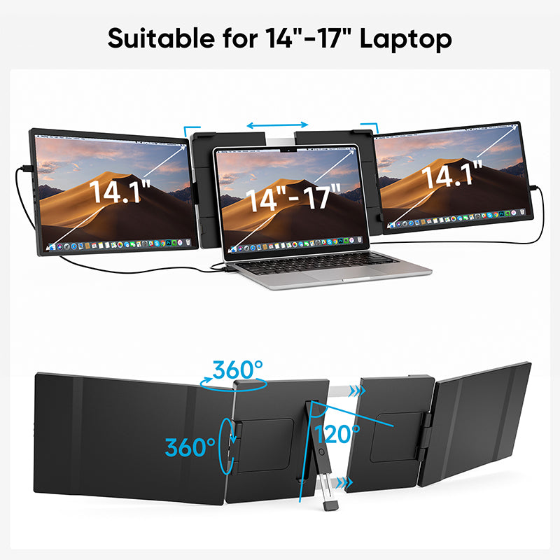 14.1" Portable Dual-Screen Laptop Monitor, 2K Resolution, Plug-and-Play Design