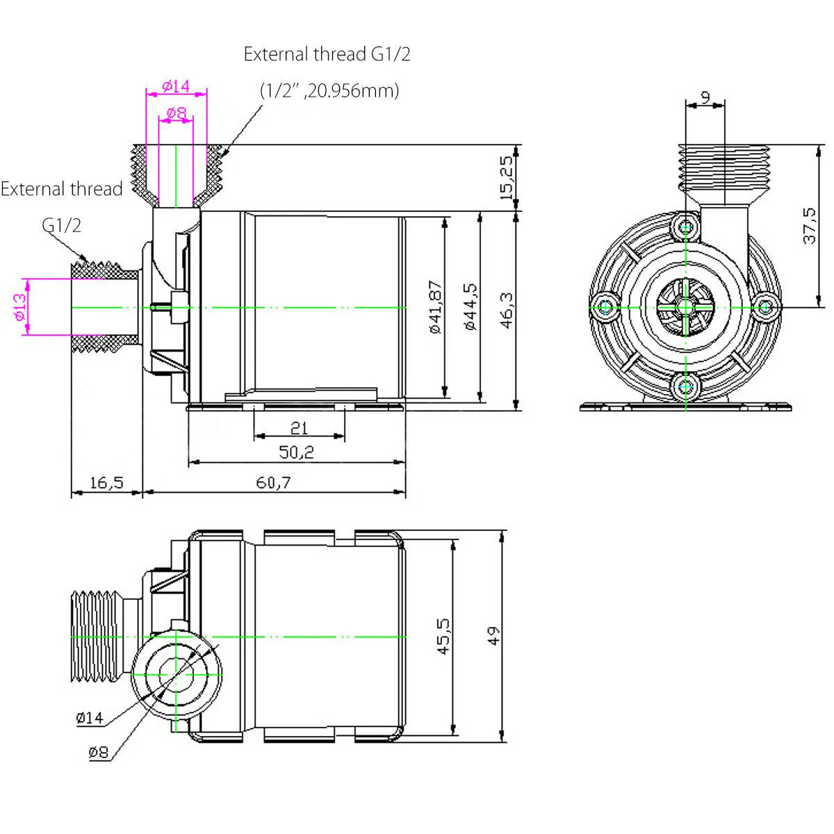 Ultra-Quiet Brushless Motor Submersible Water Pump, 750L/H, DC 12V/24V, 5.5M Lift for Cooling Systems and Fountains