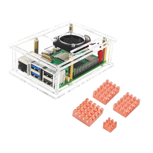 Cooling Fan Kit with Acrylic Shell, Aluminum Heat Sink & Copper for Raspberry Pi 5