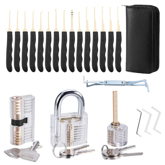 26PCS Locksmith Training Set with Transparent Padlocks: Ideal for Beginners, Includes Automatic Unlock Gun and Diverse Lock Picks