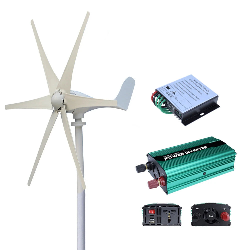 6-Blade S-Shaped Wind Turbine, 3000W Peak, Auto-Charging Inverter, 12V/24V, Efficient Energy Conversion, IP6 Protection, Easy Installation